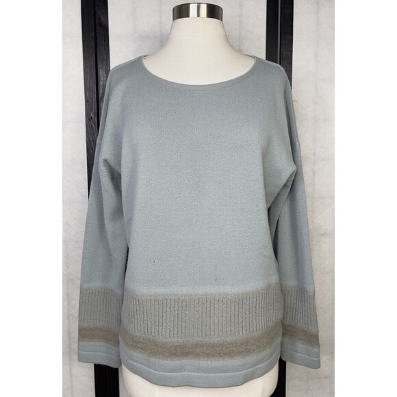 Lafayette 148 Cozy Wool Flannel Two-Tone Ribbed Hem Sweater. Size:  M - Picture 1 of 8